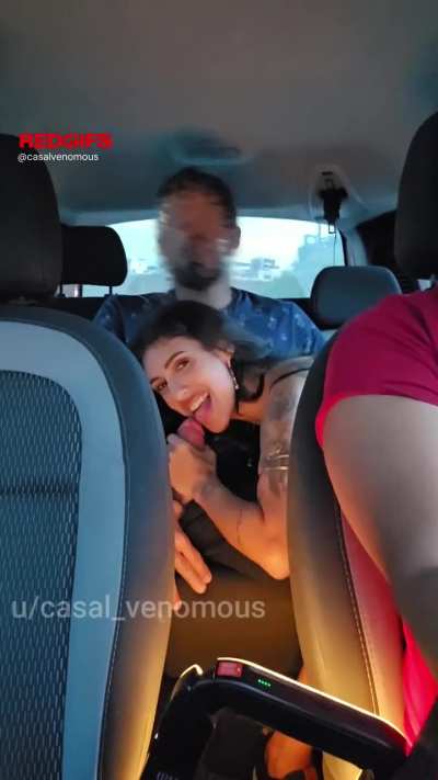 Blowing my ex with hubby at the wheel driving us to a cheap motel
