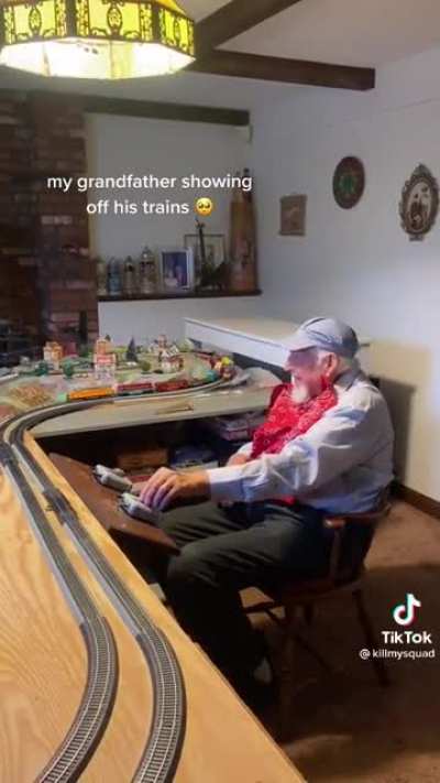 Grandpa shows off his trains
