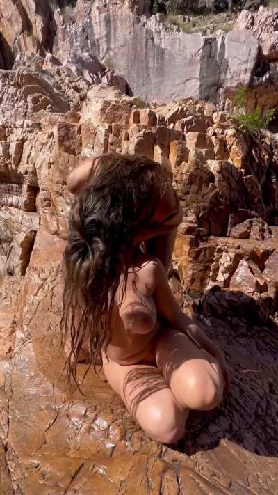 We swam through this big gorge just to be alone