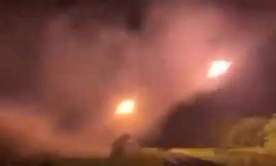 Ukrainian Grad MLRS salvo firing on Russian positions at night, Zaporizhzhia region