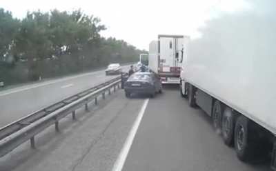 Brake checking a truck