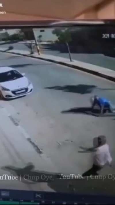 Guy casually walks off and greets his homie after a motorcycle accident