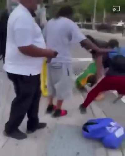guy punches old lady on the head then ends up getting his ass kicked