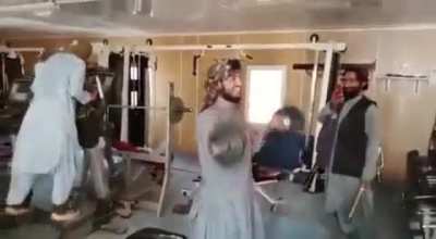 The Taliban &ldquo;working out&rdquo; inside the gym of the Presidential Palace