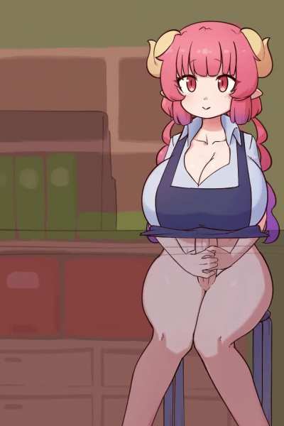 Ilulu between her own breasts