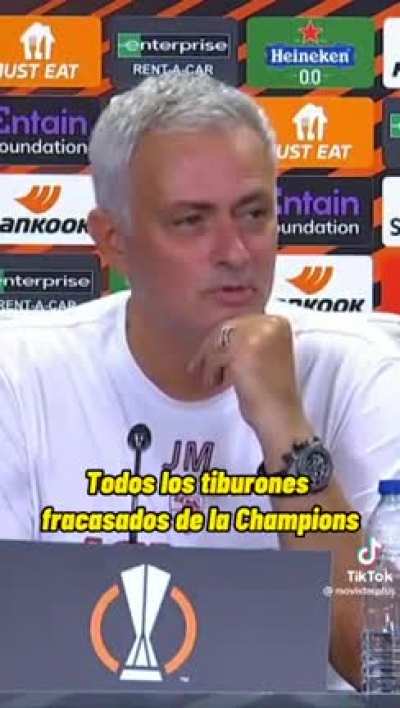 Mou making fun of the big teams that are going to the Europa League. "All failed sharks from the UCL are coming (to UEL)" And his last laugh is the best "it seems that big sharks will come". I will always love this guy.