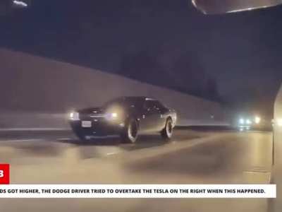 Challenger challenging a Tesla