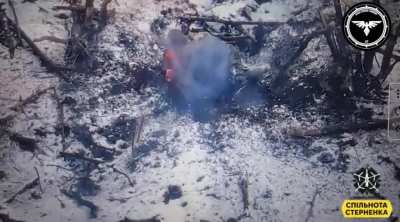 Russian Soldier is hit by a Ukrainian FPV Drone (Feb 2024, Unknown Location)