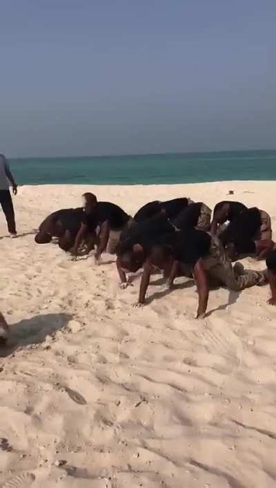 Saudi recruits during very hard training, to the point they can&rsquo;t perform their prayers.