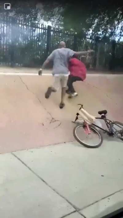 Daughter's bike gets stolen, they all jump into the family car hunting down the thief.