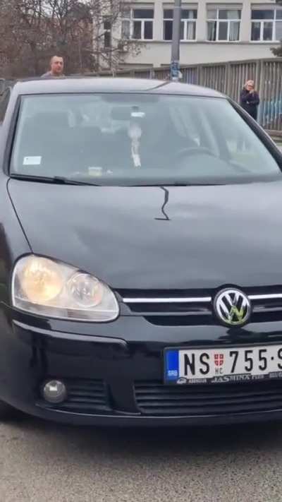 Happened today in Novi Sad, Serbia. The driver couldn&rsquo;t wait 15 minutes on a blocked road (in memory of the 15 tragic deaths).