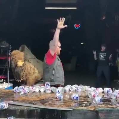 He cut them ALL at once! In one full swing.