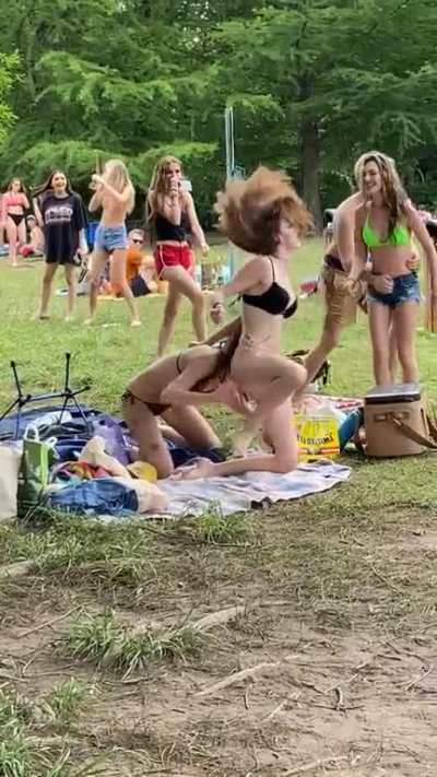 Cat fight at lake park