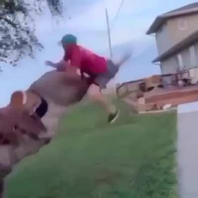 Double horse kick to the face.