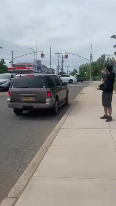 Protest police. Throw shit and stranger's car. Guy is a Mall Ninja. 