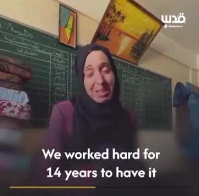An interviewed woman recounts the aftermath of the murder of her husband by Israeli forces