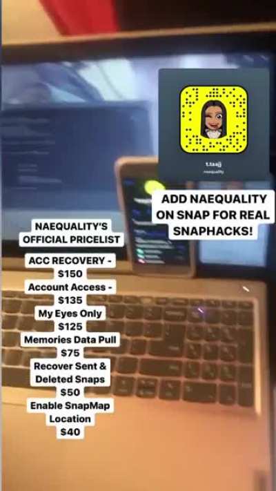 Y&rsquo;all here need a hacker? Add @naequality on Snapchat to order hacks for social media like account access , recovery, my eyes only , memories pulling and more! Telegram Group link in the comments below!