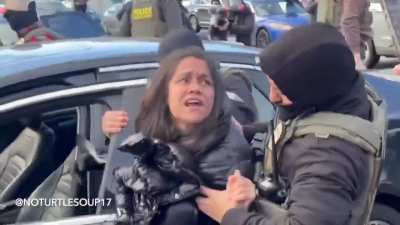 Today at 34th and Park in Minneapolis, a woman tried to drive down the street where a protest had broken out in front of a home ICE was raiding, saying she had a doctor apt to get to and she's disabled. ICE agents busted out her windows, cut off her seatb