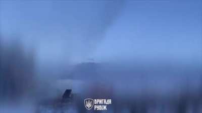 Destruction of the Russian MT-LB and BMP-2 by the cooperation of aerial reconnaissance and rocket artillery BM-21 "Grad". Village of Vovchoyarivka, Luhansk region. (09/February/2024)