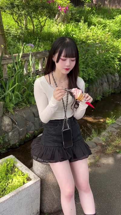 Japanese cutie eating ice cream