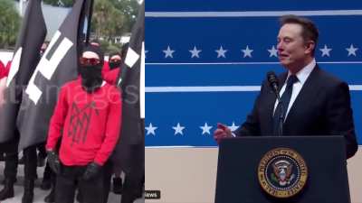 Side by side comparison between elon nazi salute at inauguration ceremony &amp;amp; nazis at a nazi rally
