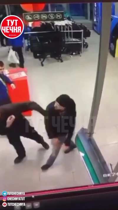 Russian security guard had enough with this customer.