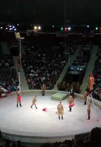 A difficult circus trick performed flawlessly