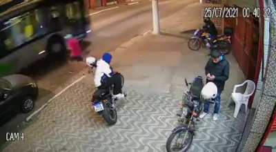 Idiot fighting bus
