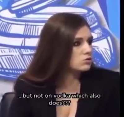 A woman ask a man, "Why not write "smoking kills" on Vodka".