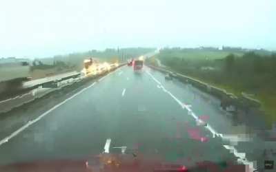 Truck hits cars