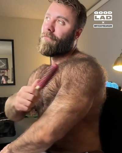 A hairy man's grooming routine