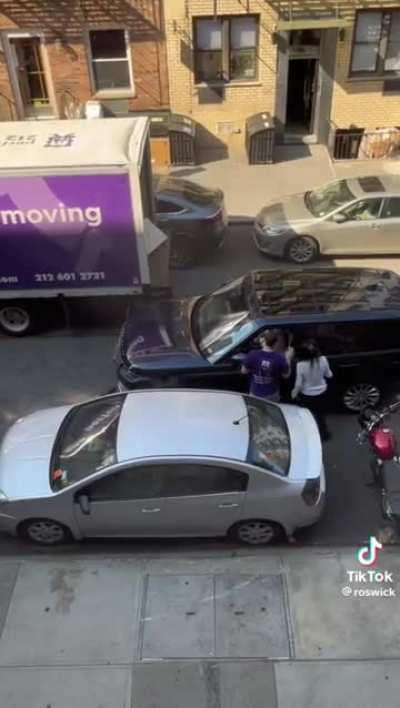 Women in full size SUV in NYC upset there isn&rsquo;t more space to squeeze through.  