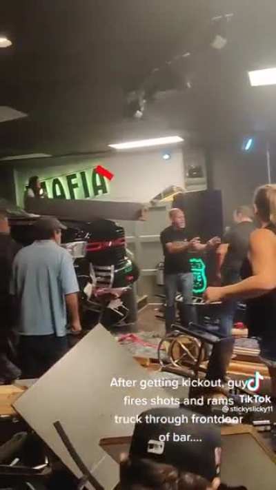 Freakout at the bar after a truck rams through it