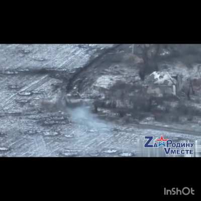 RU POV: Ukrainian Bradley got hit by Russian ATGM, likely disabled its turret, Stepove.