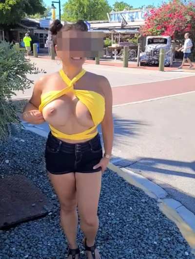 Busty Asian On A Busy Street Corner