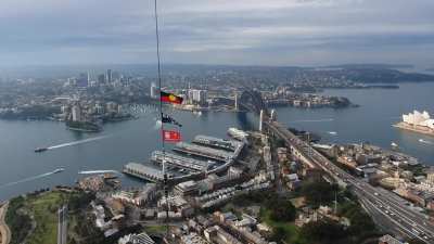 Asked the crane driver to wave the flag for us