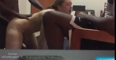 Cute blonde gets drilled in dorm room