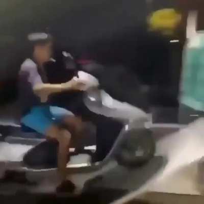 Cigarette✔️ Zero gear✔️ Zero planning for height clearance✔️ Riding up the ramp instead of pushing it✔️ Concrete for the ensuing nap✔️ The perfect idiot on a bike✔️