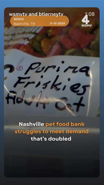 NHA &amp;amp; WSMV4 TV. Pet Food Bank. November 12th 2025. IG Story. Published 13th