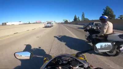 Police Officer had to warn him for speeding.