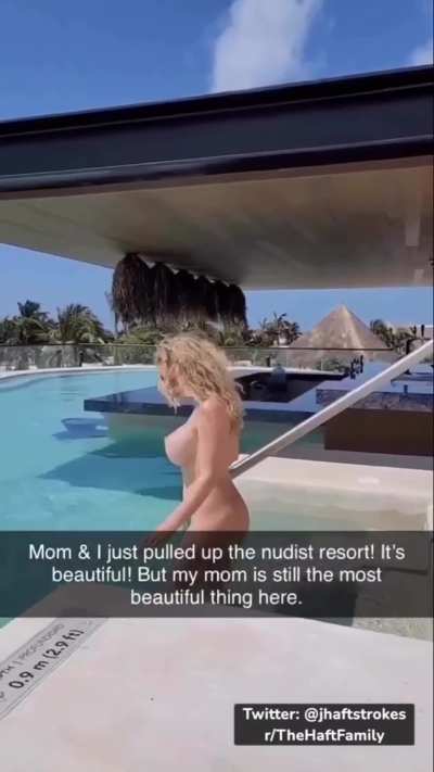 Danielle and her son go to the nude resort for vacation