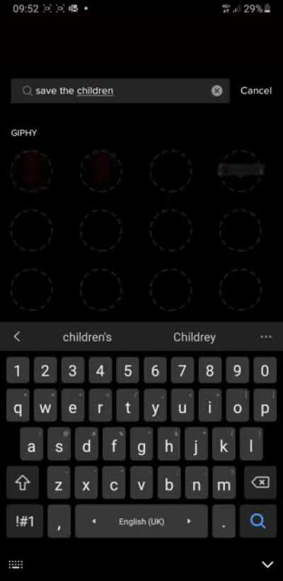 This is what comes up in TikTok sticker search results, when you type "save the children".