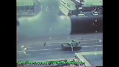 Stolen army tank leads police on pursuit through city streets.