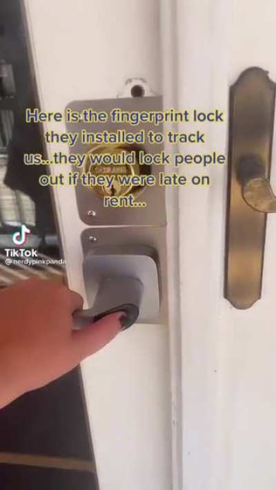 Landlord installs fingerprint locks on doors to lock out tenants who are late on rent. (OP: @nerdypinkpanda on TikTok)