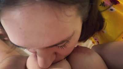 Lesbian sucks tit