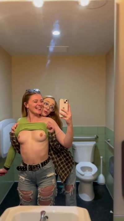 us sneaky girls left our boyfriends at the table to go be naughty in the bathroom