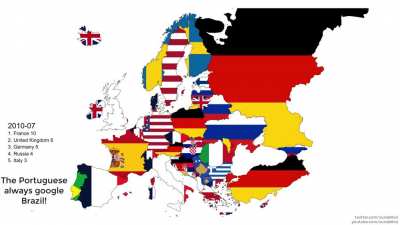 [OC] Most googled country every month, in European countries