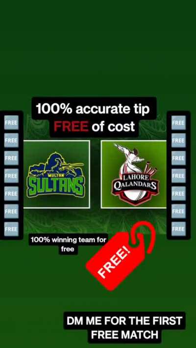 HELLO PREMIUM OFFER 💵💵💵💵💵💵💵 IF YOU ARE INTO CRICKET BETTING OR SOMETHING LIKE THAT I HAVE A GREAT OFFER FOR YOU! GIVING 99.9% CRICKET REPORTS BEFORE THE MATCH 💲💲💲💲💲💲💲💲💲 NO CHANCE OF LOSS 100% WINNING 1ST MATCH OF PSL FREE 🆓🆓🆓🆓🆓🆓🆓🆓🆓 JOIN THE CHANNEL FOR FR