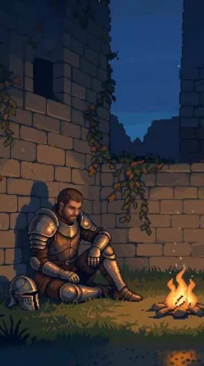 Quiet knight by the fire