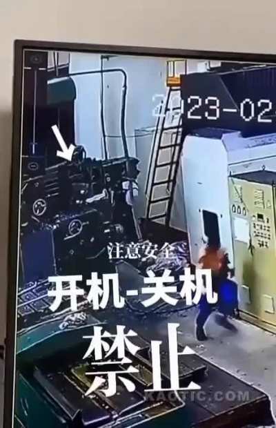 Worker has lucky escape. I've seen enough of these videos to consider this one a "happy end".
